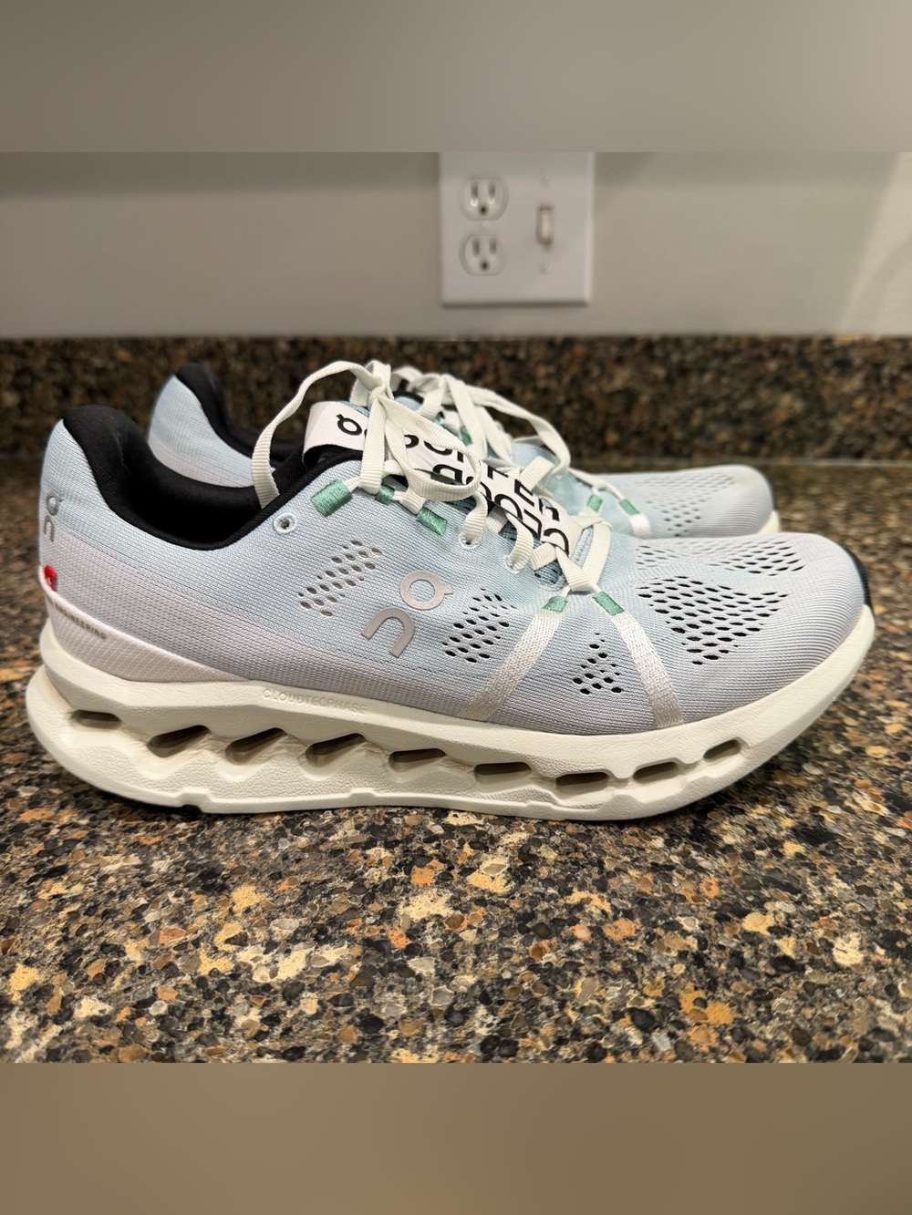 On Cloudmonster Running Shoes - Light Blue/White ladies 9.5